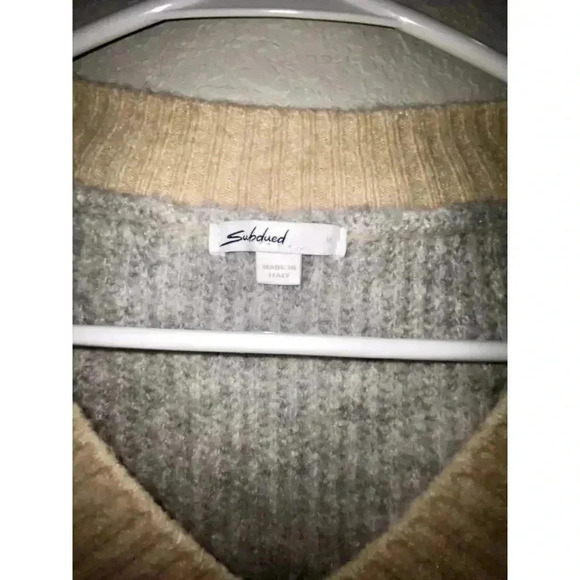 Subdued Womens Striped Colorblock Wool Vneck Sweater - Picture 3 of 6